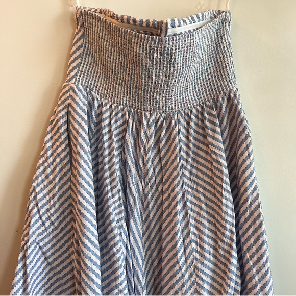 ANTHROPOLOGY Blue & White Corsette Strapless Dress - Size L - Picture 5 of 6